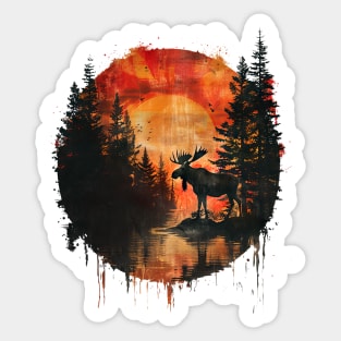 Moose at Sunset - Silhouette Wilderness Scene Sticker